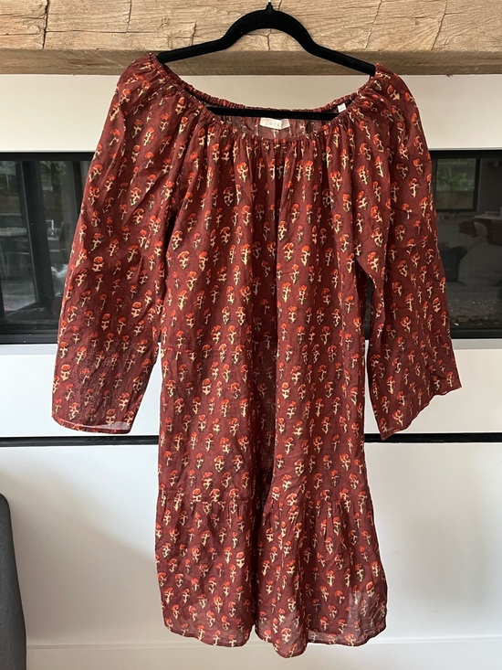 Doen Dresses & Skirts - Doen RARE Rust Red Floral Long-Sleeve Off-Shoulder Dress Sz M
